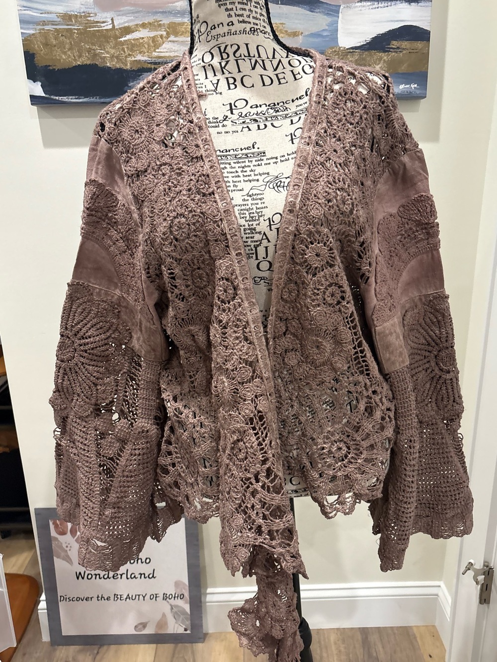 🔥BRAND NEW Desert Rose Throwover,A Rare Bird,Crochet Cardigan,Taupe,Ltd Qty